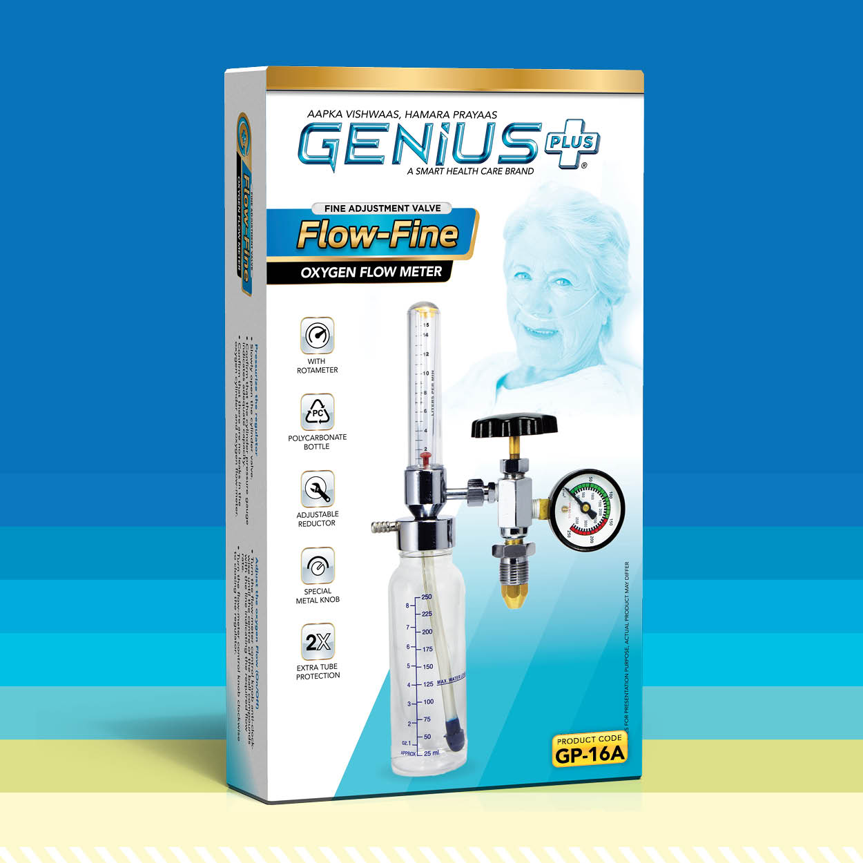 Flow-Fine Oxygen Flow Meter — Oxygen flow meter with fine adjustment valve, rotameter and polycarbonate humidifier bottle.