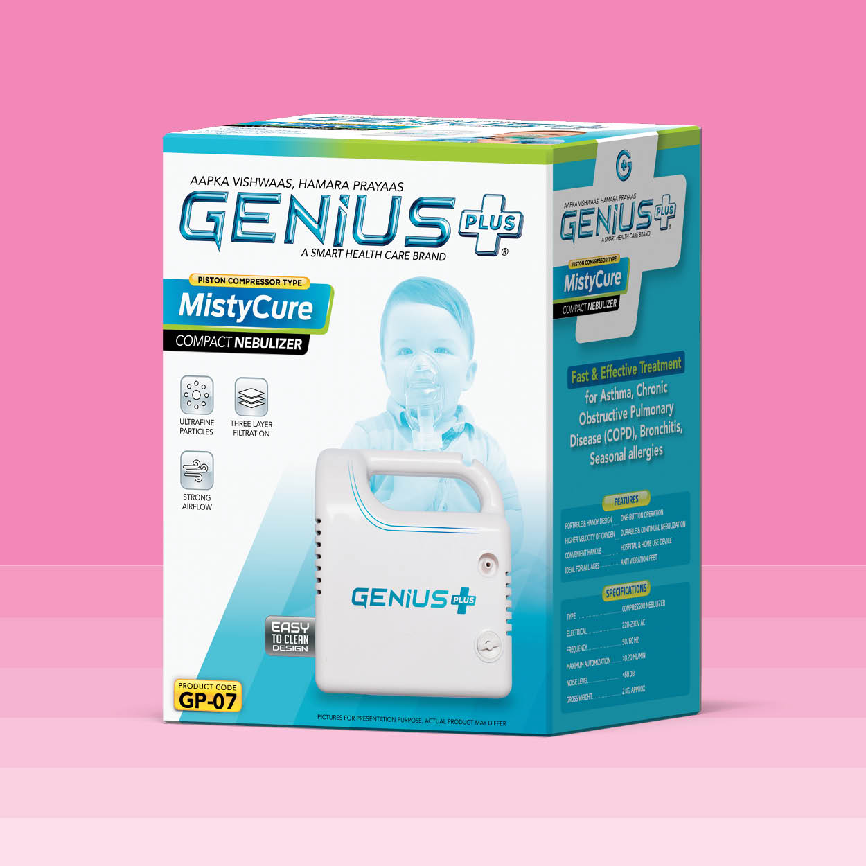 MistyCure Compact Nebulizer — Piston compressor nebulizer for fast, effective treatment of asthma, COPD, bronchitis and seasonal allergies.