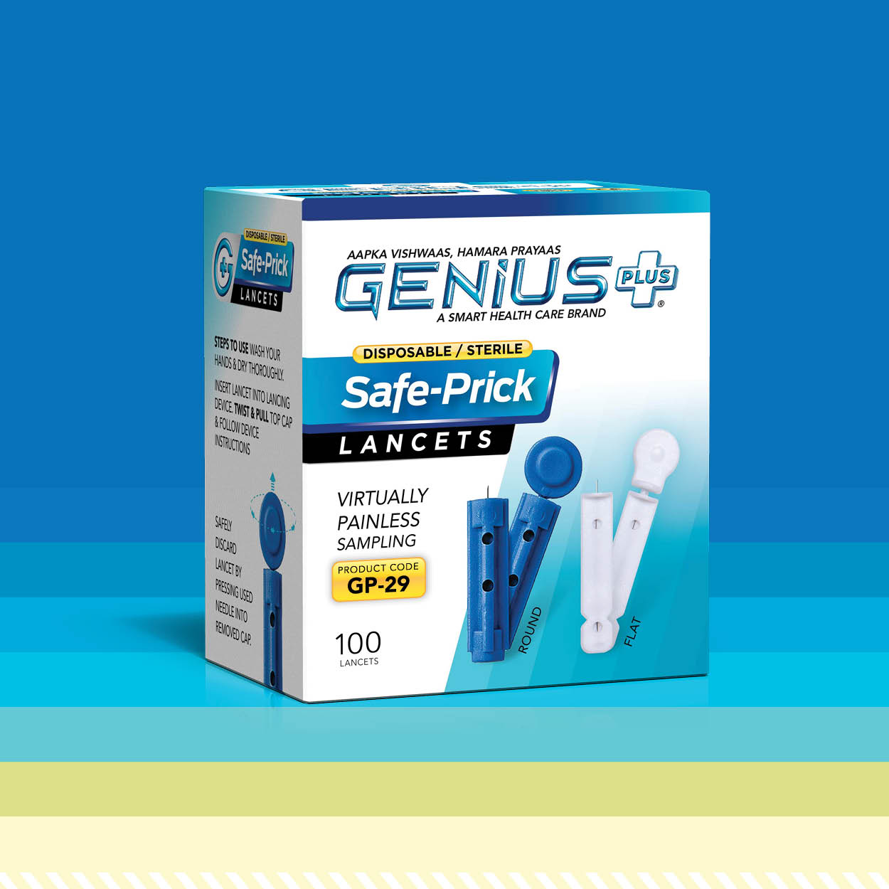 Safe-Prick Lancets — Disposable sterile lancets in round and flat types for virtually painless blood sampling.