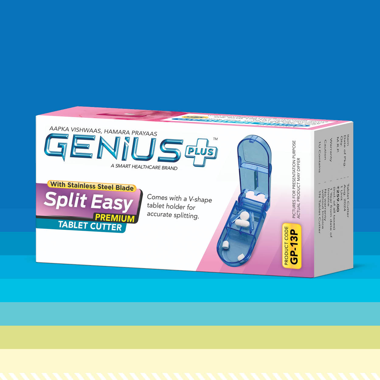 Split Easy Premium Tablet Cutter — Premium tablet cutter with stainless steel blade and V-shape holder for accurate splitting.