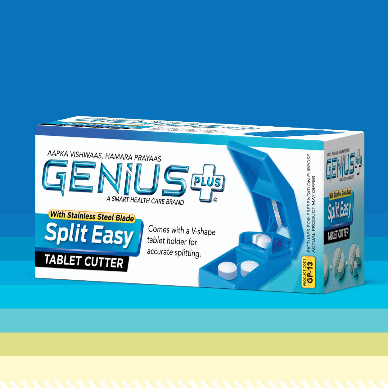 Split Easy Tablet Cutter — Compact tablet cutter with a stainless steel blade and a V-shape holder for accurate, clean splitting.