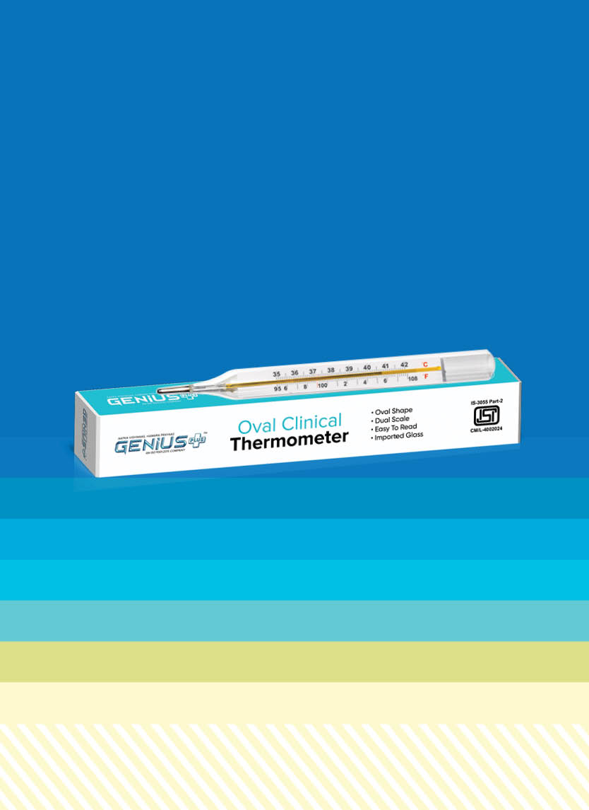 Oval Clinical Thermometer — Traditional oval-shape clinical thermometer in imported glass with an easy-to-read dual scale.