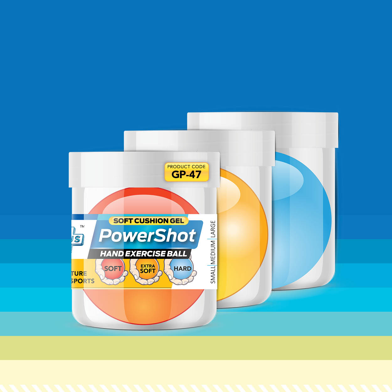PowerShot Hand Exercise Ball — Soft cushion gel hand exercise ball available in small, medium and large.