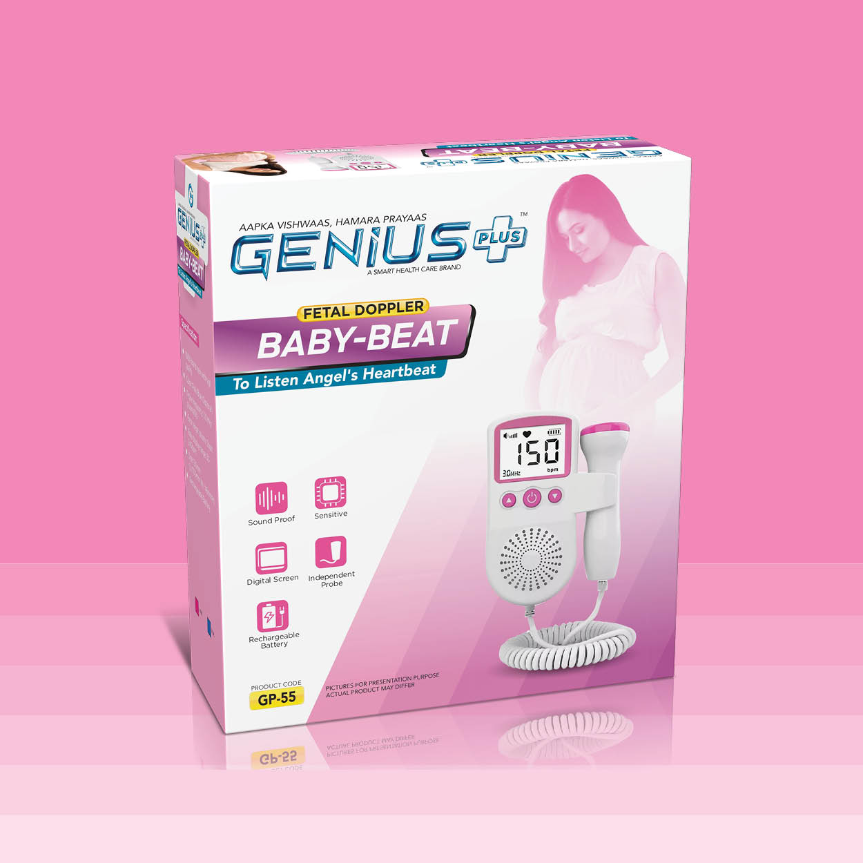 Baby-Beat Fetal Doppler — Fetal doppler to listen to the angel's heartbeat at home or in clinic, with a clear digital heart-rate display.