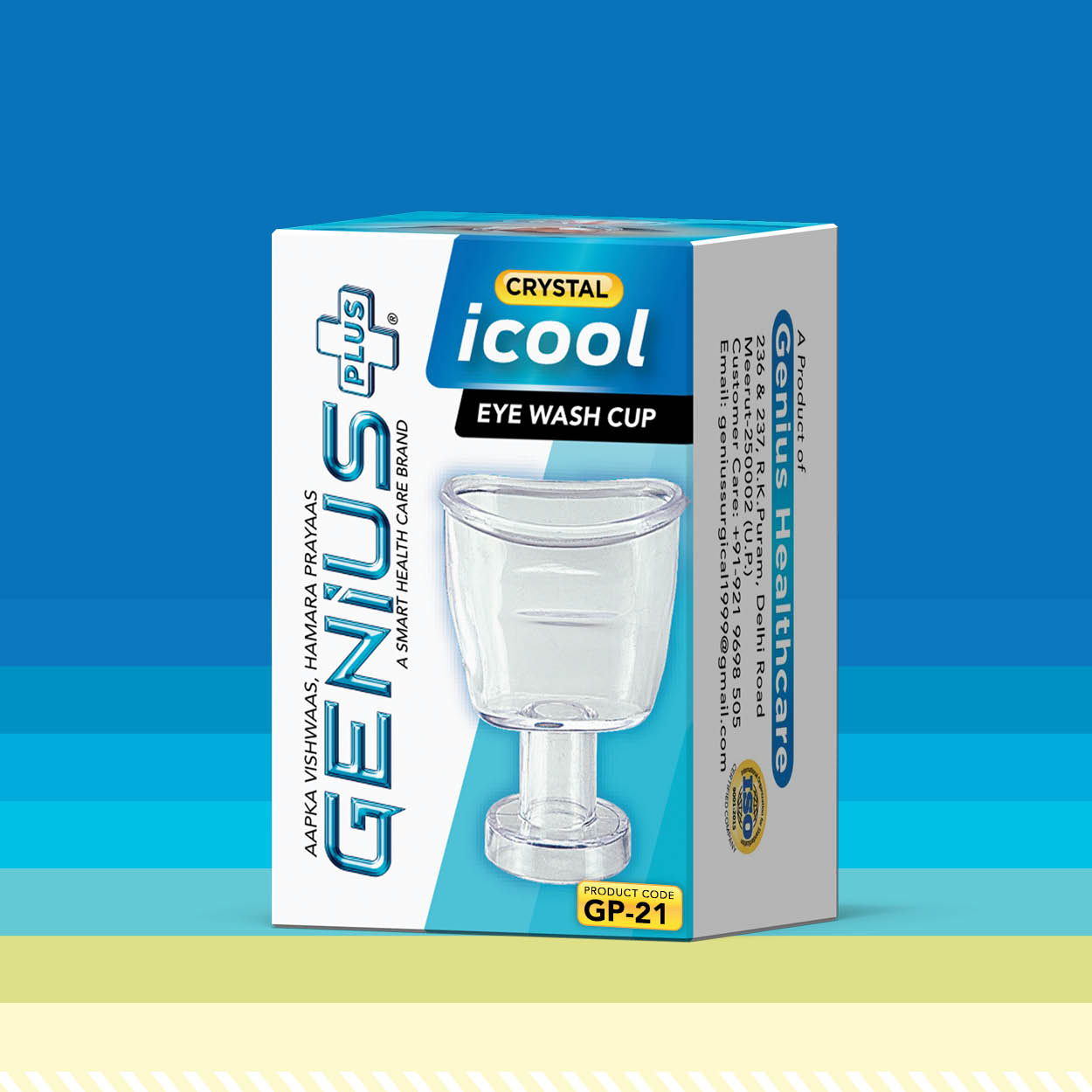 Icool Crystal Eye Wash Cup — Crystal-clear eye wash cup for simple, hygienic eye rinsing at home or in the clinic.