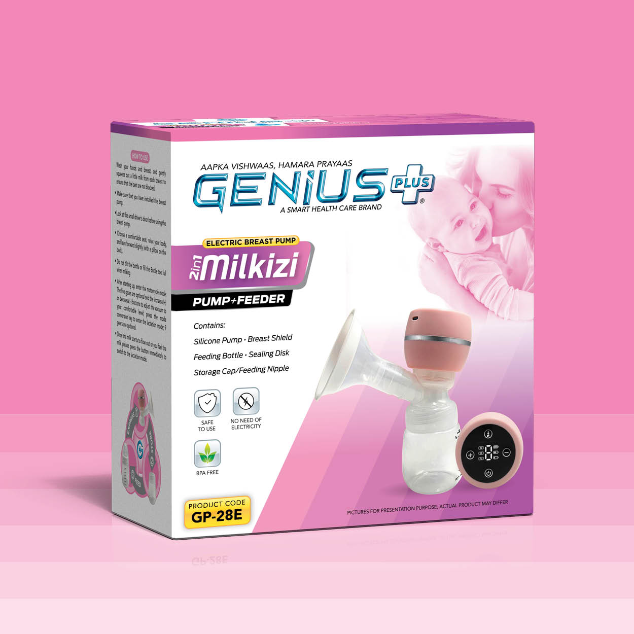 Milkizi 2in1 Electric Breast Pump + Feeder — Electric breast pump and feeder in one, with adjustable vacuum levels and a massage plus lactation mode for comfortable expressing.
