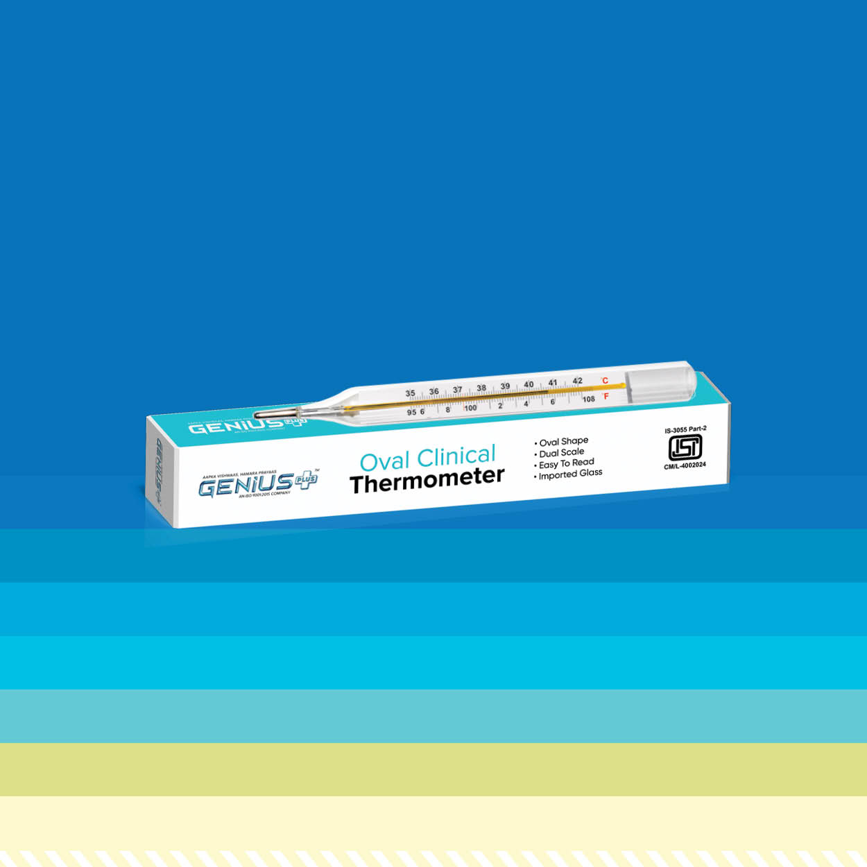 Oval Clinical Thermometer — Traditional oval-shape clinical thermometer in imported glass with an easy-to-read dual scale.