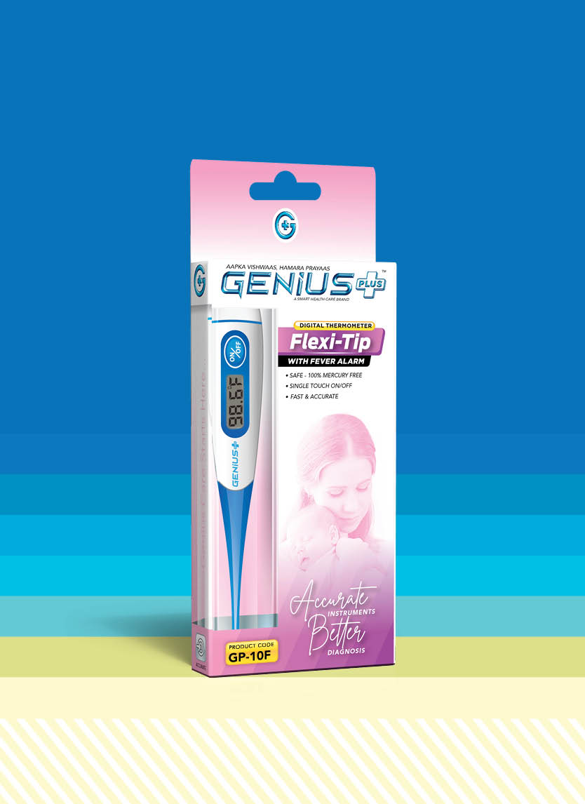 Flexi-Tip Digital Thermometer — Soft flexible tip for safe, comfortable use on babies and children, with fever alarm.