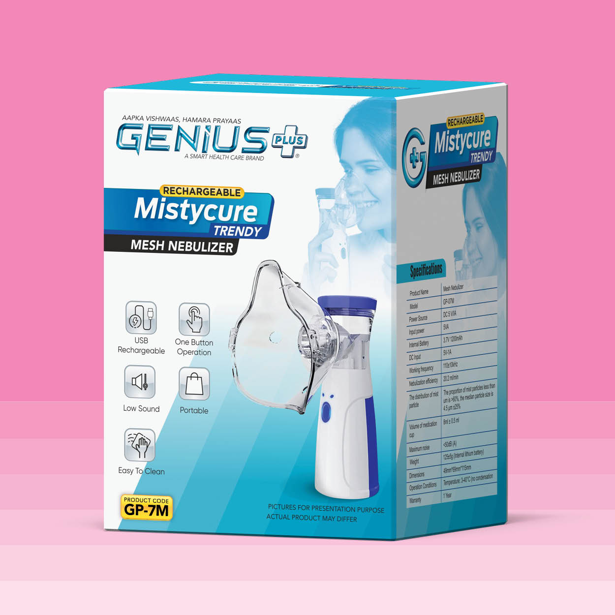 MistyCure Trendy Rechargeable Mesh Nebulizer — USB rechargeable mesh nebulizer that runs quietly and fits in a bag for therapy on the move.