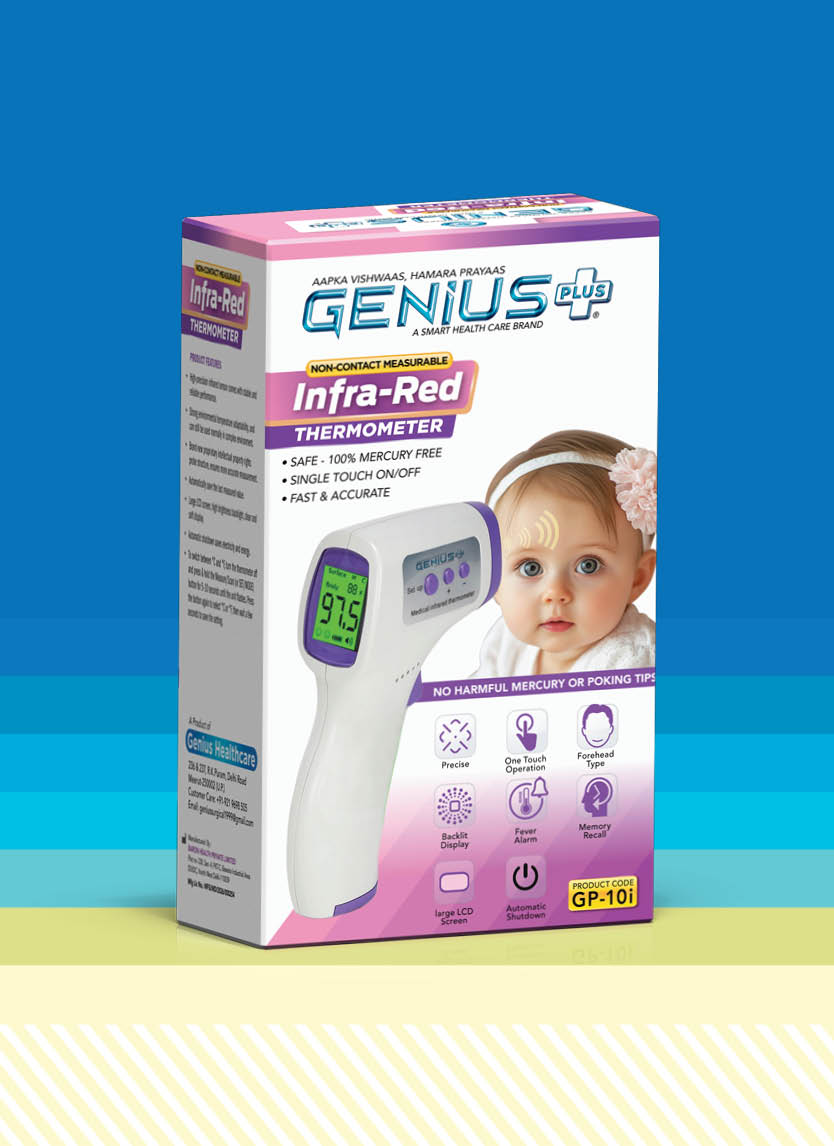 Infra-Red Non-Contact Thermometer — Forehead-type infrared thermometer with backlit LCD, memory recall and auto shutdown.