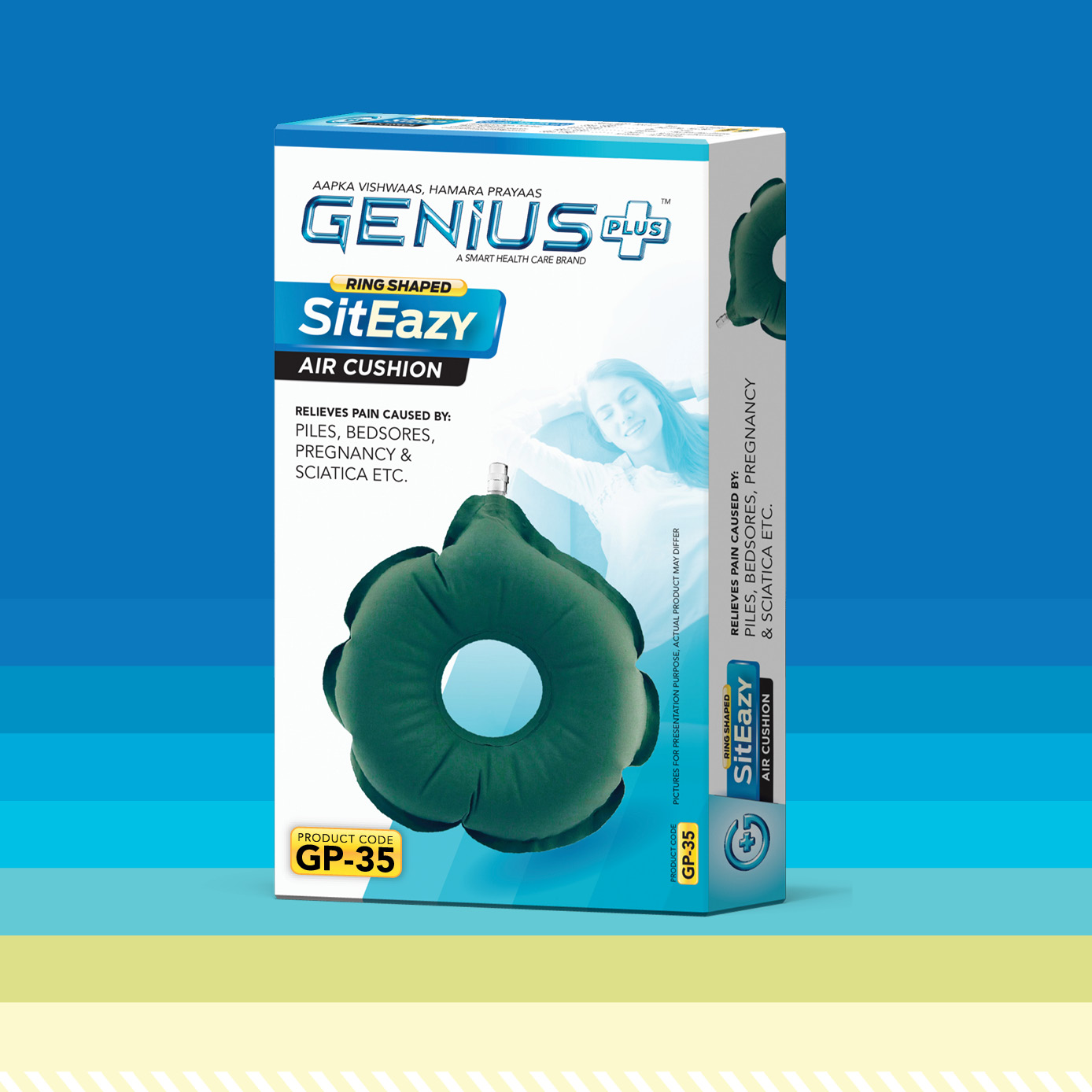 SitEazy Ring Shaped Air Cushion — Ring shaped inflatable air cushion that relieves pressure while sitting.