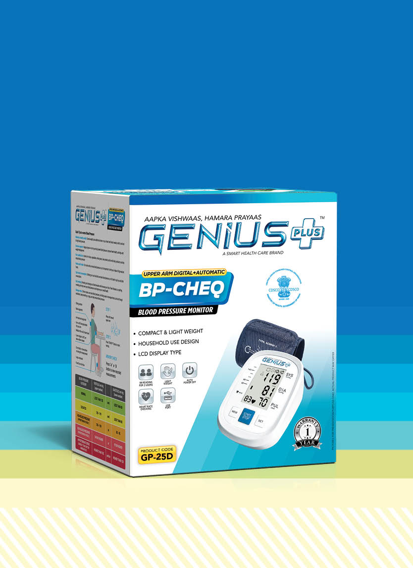 BP-CHEQ Upper Arm Digital Monitor — Automatic upper-arm monitor with LCD display, 99 readings for 2 users and heart-rate check.